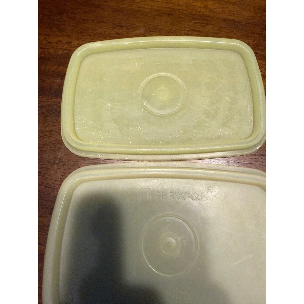 Lot of 2 Tupperware Vintage Shelf Saver Rectangle Small Container Yellow 1243-8.